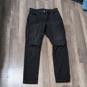 Womens Black Distressed Mom Jeans